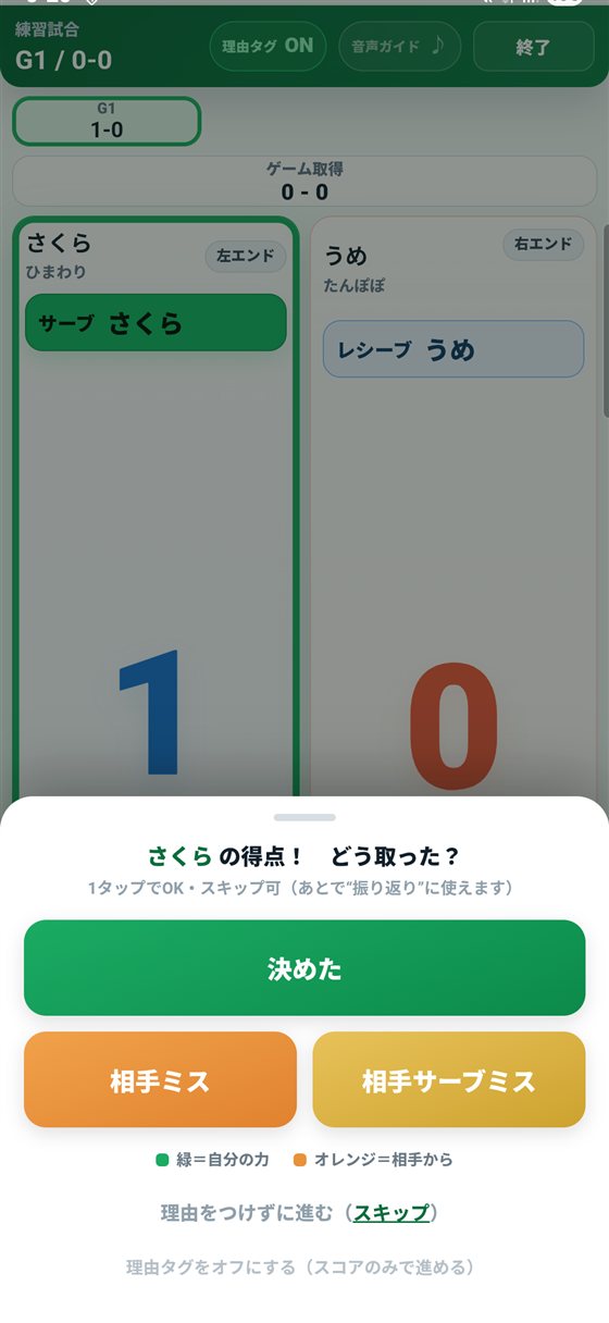 理由タグの記録画面